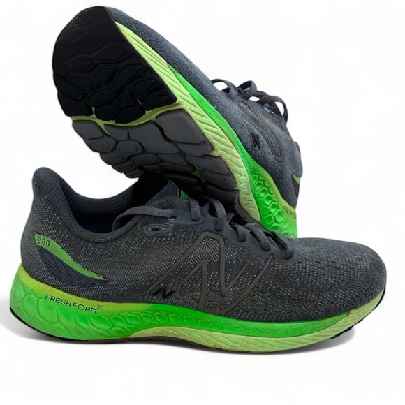 New Balance Men’s Fresh Foam X Ocean Gray Vibrant Green Athletic Running Shoes - Picture 15 of 16